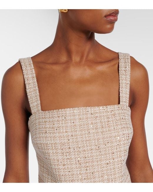 Elie Saab Natural Checked Sequined Tweed Crop Top