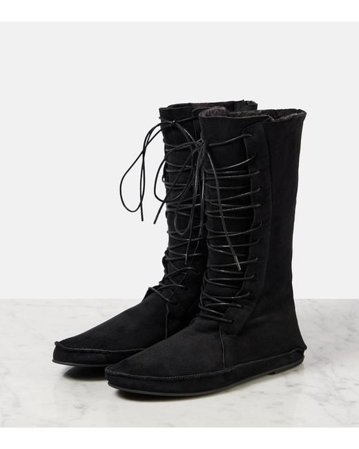 The Row Black Tyler Suede Lace-Up Boots