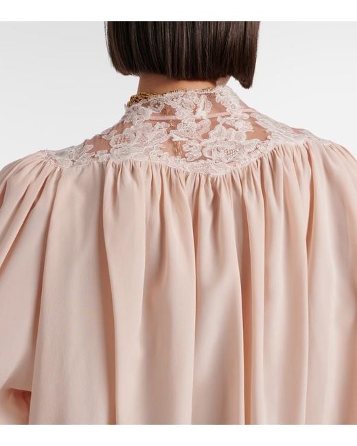Chloé Natural Lace-Trimmed Silk Crepe De Chine Blouse