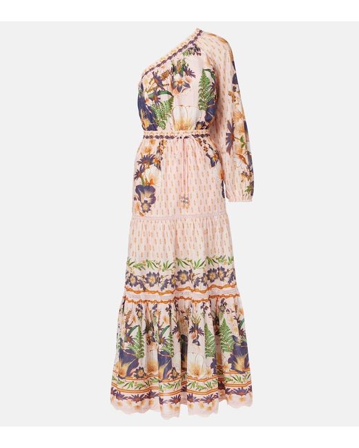 Robe Longue Asymetrique En Coton A Fleurs Farm Rio en coloris Pink