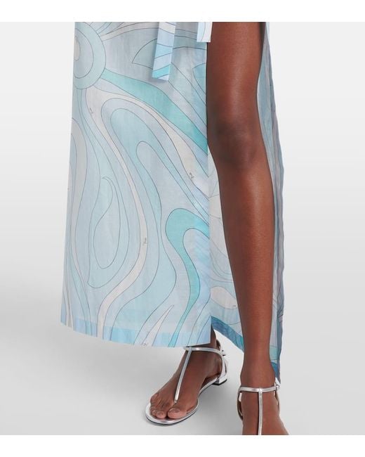 Emilio Pucci Blue Marmo Cotton Muslin Beach Cover-Up