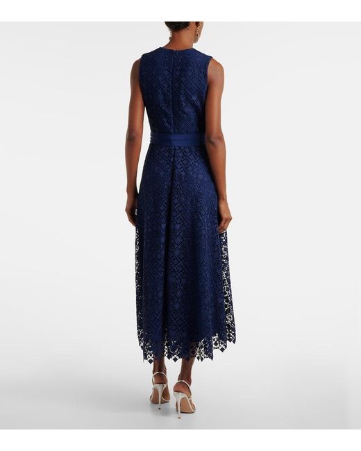 Elie Saab Blue Bow-Detail Macrame Midi Dress