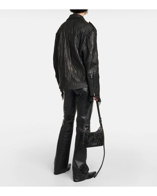 Acne Black Linor Oversized Belted Leather Jacket