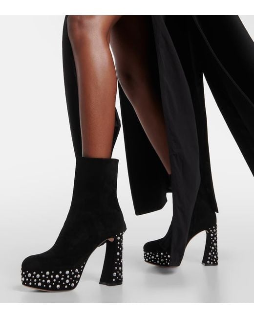 Gianvito Rossi Black Crystal Holly Suede Platform Ankle Boots