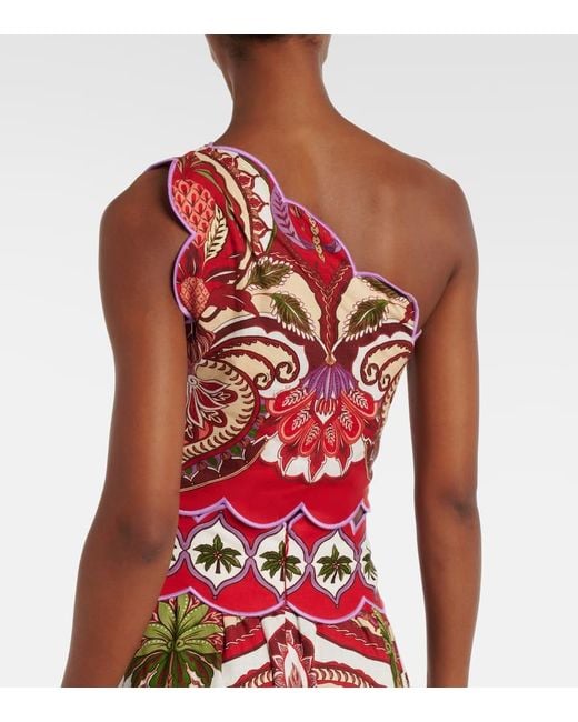 Farm Rio Red Odara One-Shoulder Linen-Blend Top