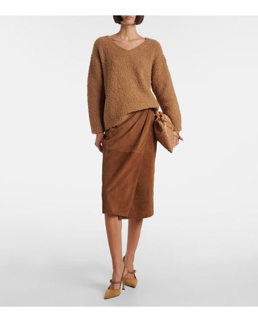 Max Mara Brown Jerez Gathered Suede Pencil Skirt