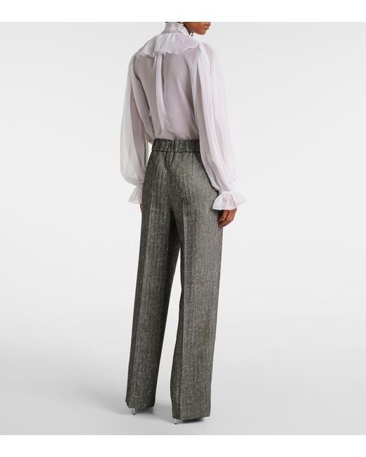 Dolce & Gabbana Gray High-Rise Wool-Blend Wide-Leg Pants