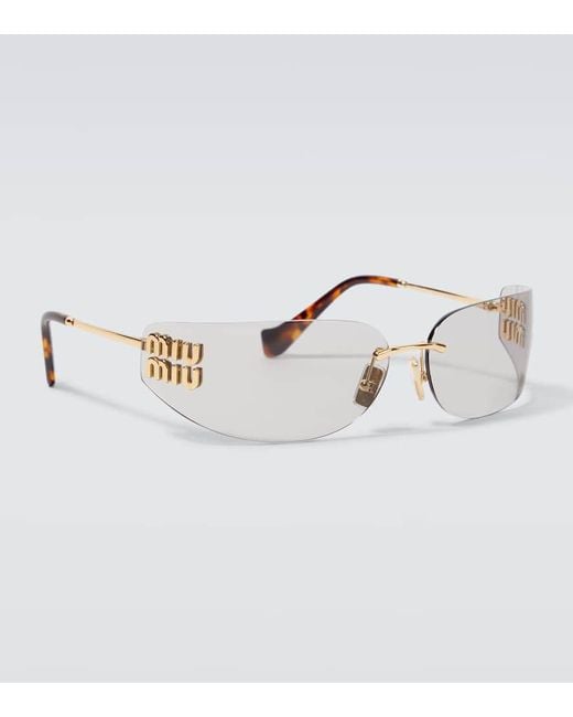 Miu Miu Ovale Sonnenbrille in Metallic für Herren