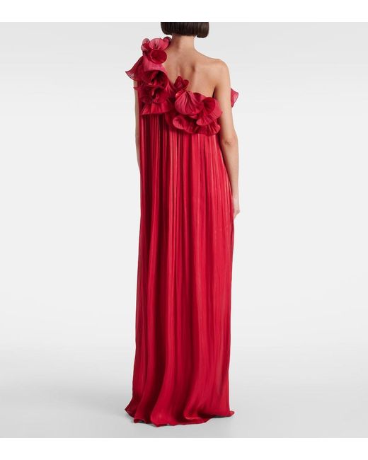 Costarellos Red Charmain Ruffled Georgette Lame Gown