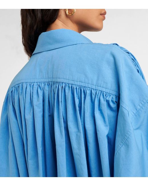 Bottega Veneta Blue Oversized Gathered Cotton-blend Shirt