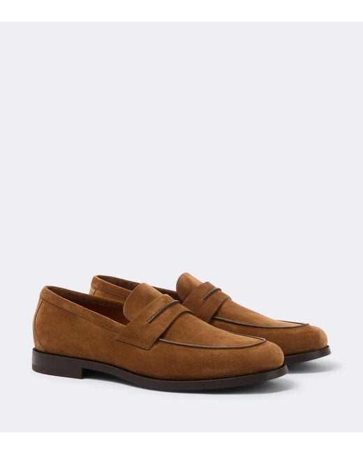 Zegna Brown Suede Penny Loafers for men