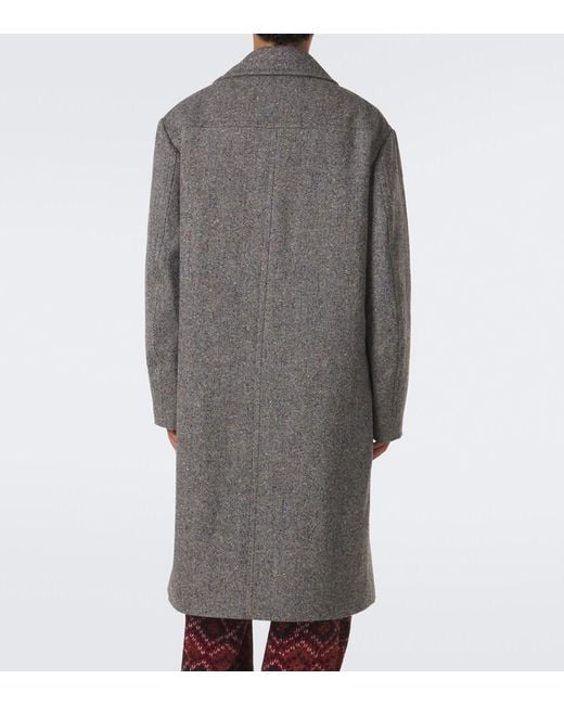 Dries Van Noten Gray Double-Breasted Wool Coat for men