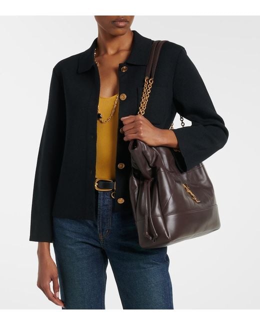 Saint Laurent Blue Waffle-Knit Wool Cardigan