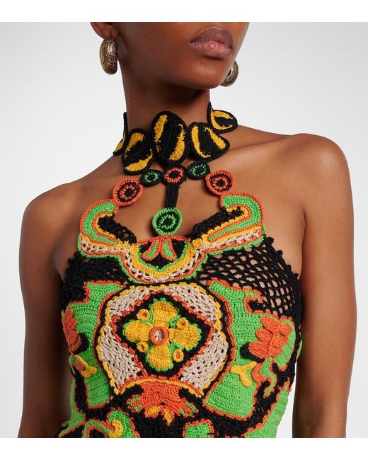 Etro Green Floral Crochet Cotton Crop Top