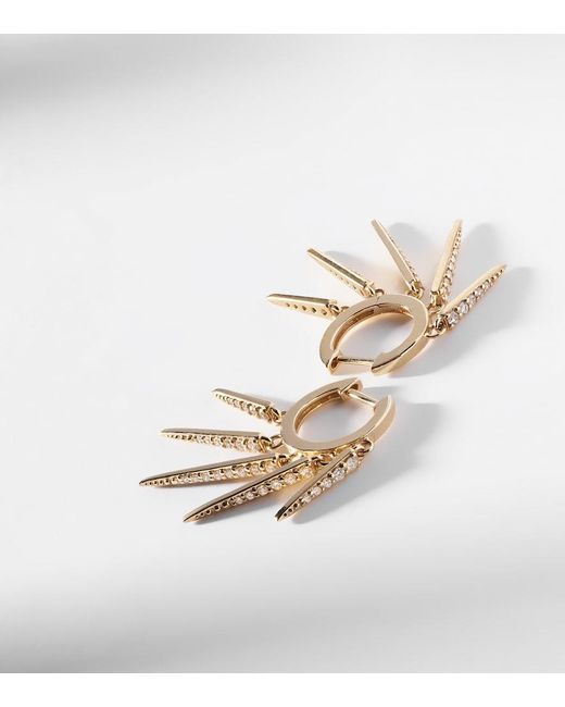 Sydney Evan White Fringe Huggie 14Kt Hoop Earrings With Diamonds