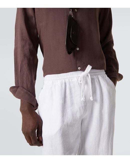 Fedeli White Bonifacio Linen Tapered Pants for men
