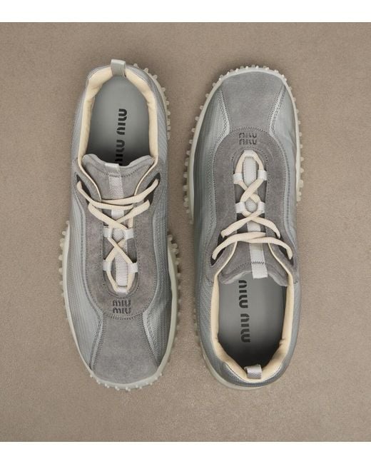 Miu Miu White Bubble Suede-Trimmed Sneakers