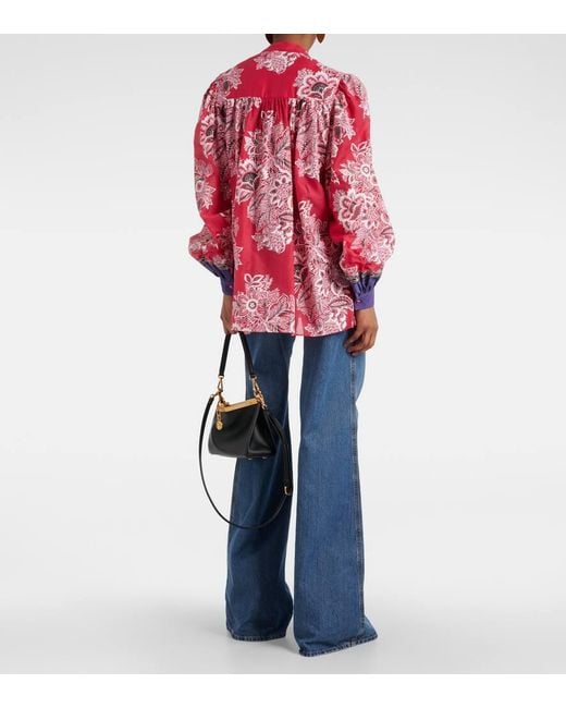 Etro Red Printed Cotton And Silk Blouse