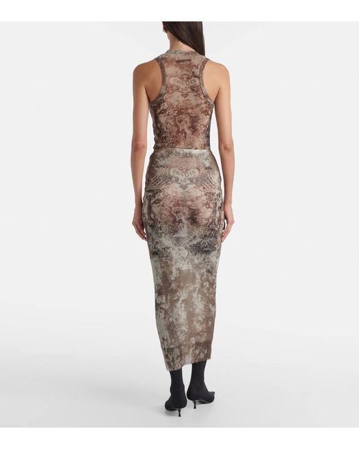 Jean Paul Gaultier Natural Bedruckter Midirock Medallion Aus Mesh