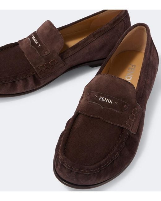 Fendi Brown Scrunch Suede Penny Loafers for men