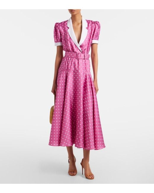 Rodarte Purple Belted Polka-Dot Silk Twill Midi Dress