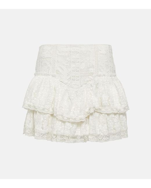 LoveShackFancy White Antila Tiered Lace Miniskirt