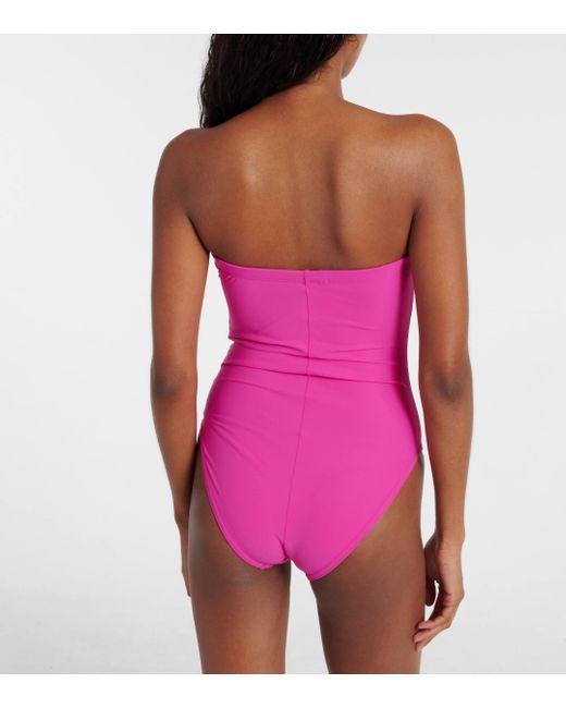 Karla Colletto Pink Tess Ruffled Bandeau Swimsuit