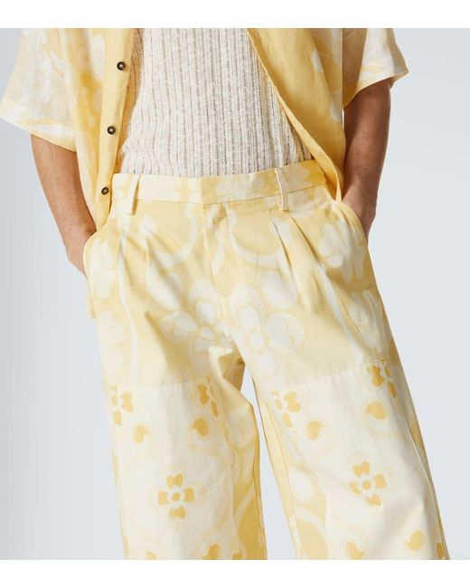 Commas Yellow Seaside Printed Cotton And Silk Pants for men