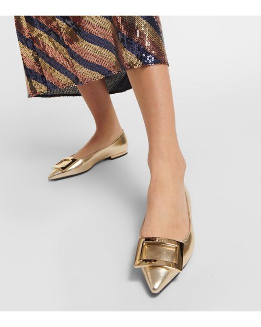 Roger Vivier Natural Gommettine Metallic Leather Ballet Flats