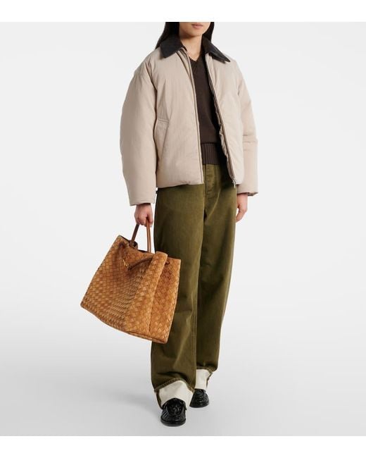 Piumino Con Pelle Intrecciato di Bottega Veneta in Natural