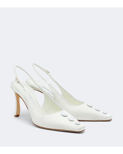 Manolo Blahnik White Alexa Satin Slingback Pumps