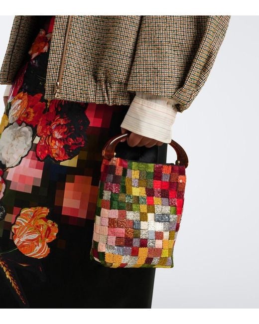 Dries Van Noten Red Small Sequined Patchwork Top-Handle Bag