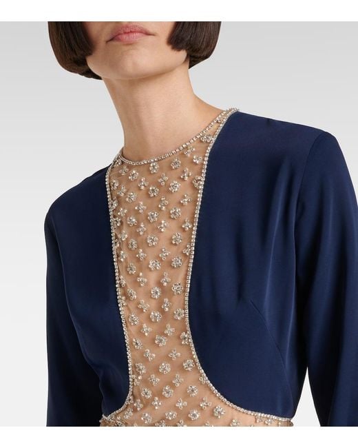 Costarellos Blue Inara Embellished Cutout Tulle Gown