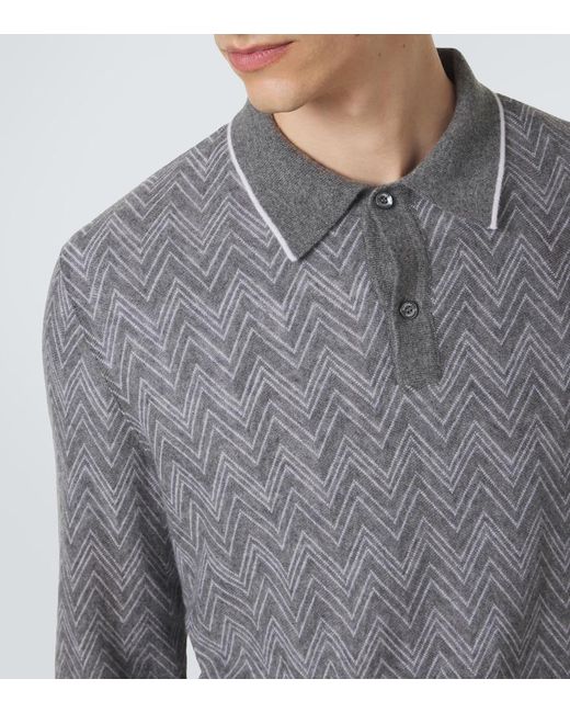 Missoni Gray Zigzag Cashmere Polo Sweater for men