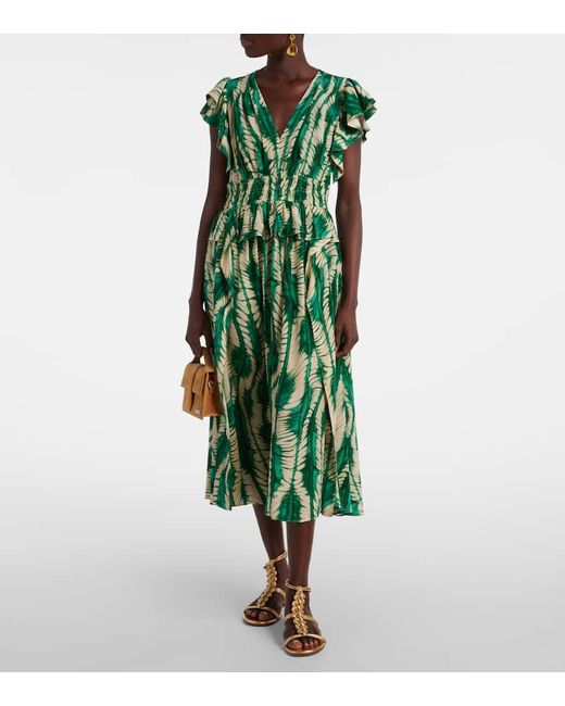 Ulla Johnson Green Brielle Silk Crepe De Chine Midi Dress