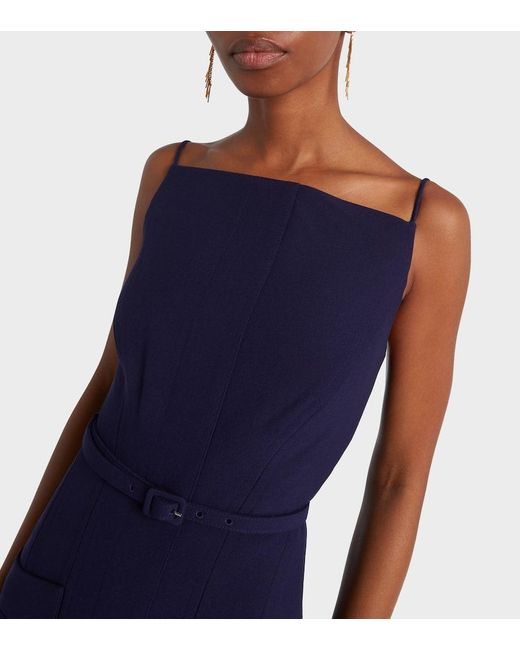 Roland Mouret Blue Belted Crepe Midi Dress