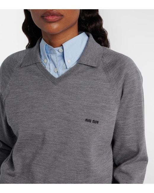 Miu Miu Gray Virgin Wool Polo Sweater