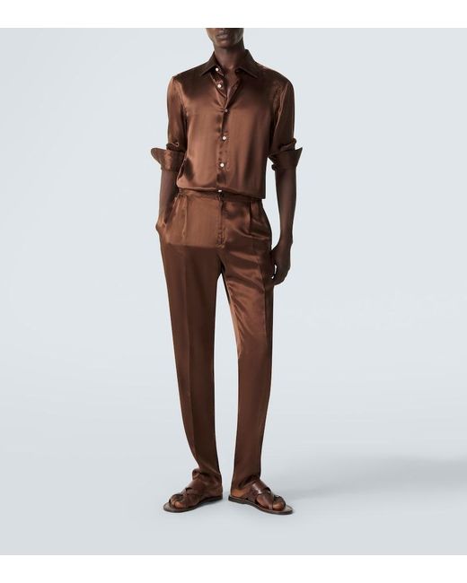 Rubinacci Brown Reversible Silk Straight Pants for men