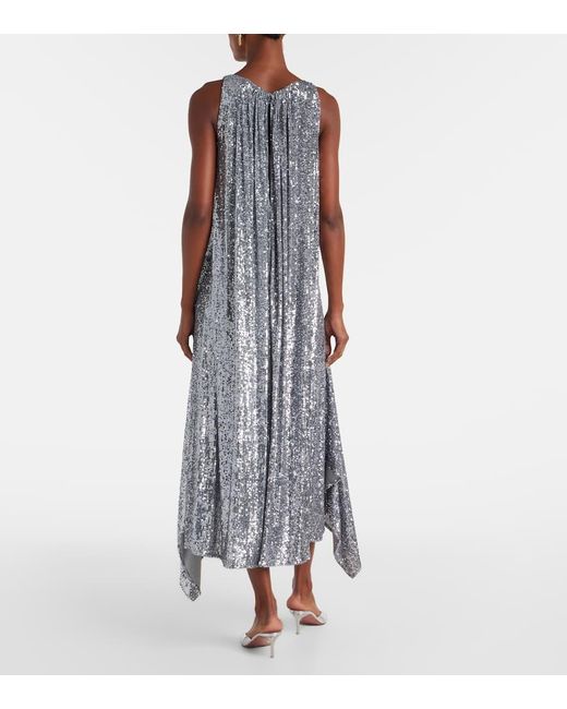 Rabanne Gray Sequined Gathered Cocktail Dress