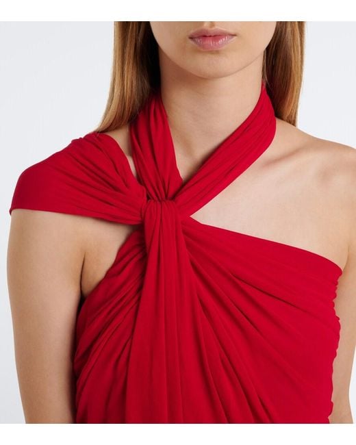 Balmain Red Draped Jersey Crepe Gown