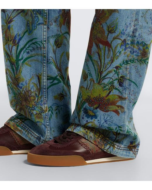 Etro Brown Pegaso Suede-Trimmed Leather Sneakers