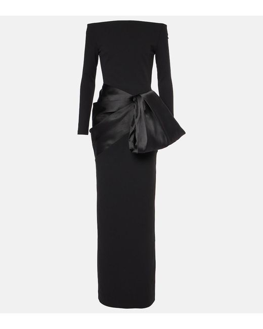 Solace London Black Kori Off-Shoulder Bow-Detail Gown