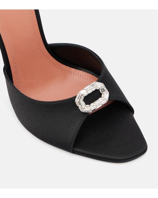 AMINA MUADDI Black Camelia Embellished Satin Mules