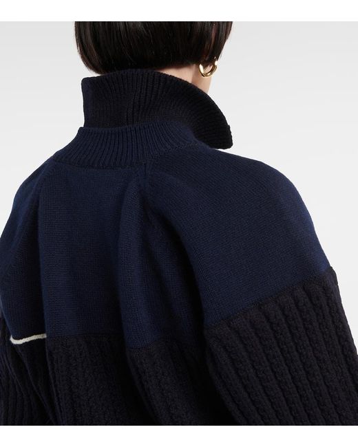 Jersey de lana con cuello doble Victoria Beckham de color Blue