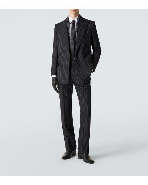 Tom Ford Black Striped Wool Blazer for men