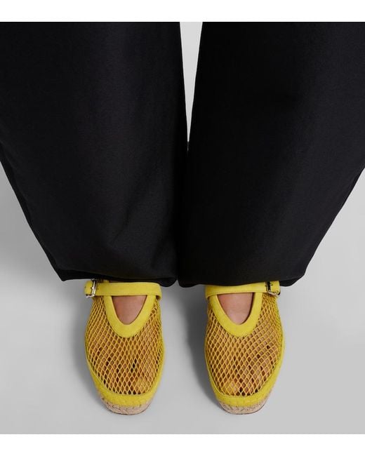 Alaïa Yellow Fishnet Suede-Trimmed Espadrilles