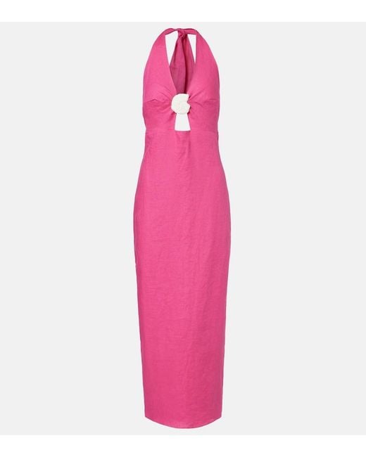 Cala De La Cruz Pink Orly Cutout Linen Midi Dress