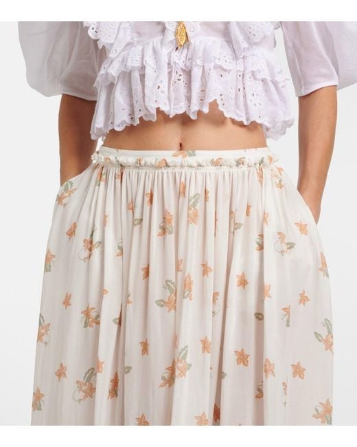 Chloé White Floral Silk Maxi Skirt