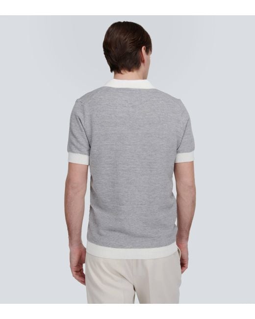 Thom Sweeney Gray Knitted Cotton And Linen Polo Shirt for men