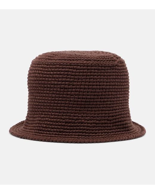Prada Brown Logo Crochet Cotton Bucket Hat